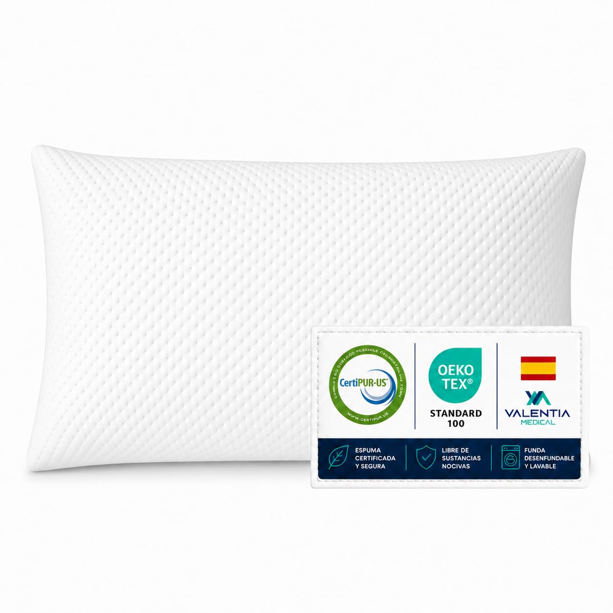 Almohada Viscoelastica 60 cm con Funda Lavable Doble Capa Suave y Ergonomica Antiacaros Cervical Adaptable para Dormir Boca Abajo Lado o Arriba Maximo Confort Descanso