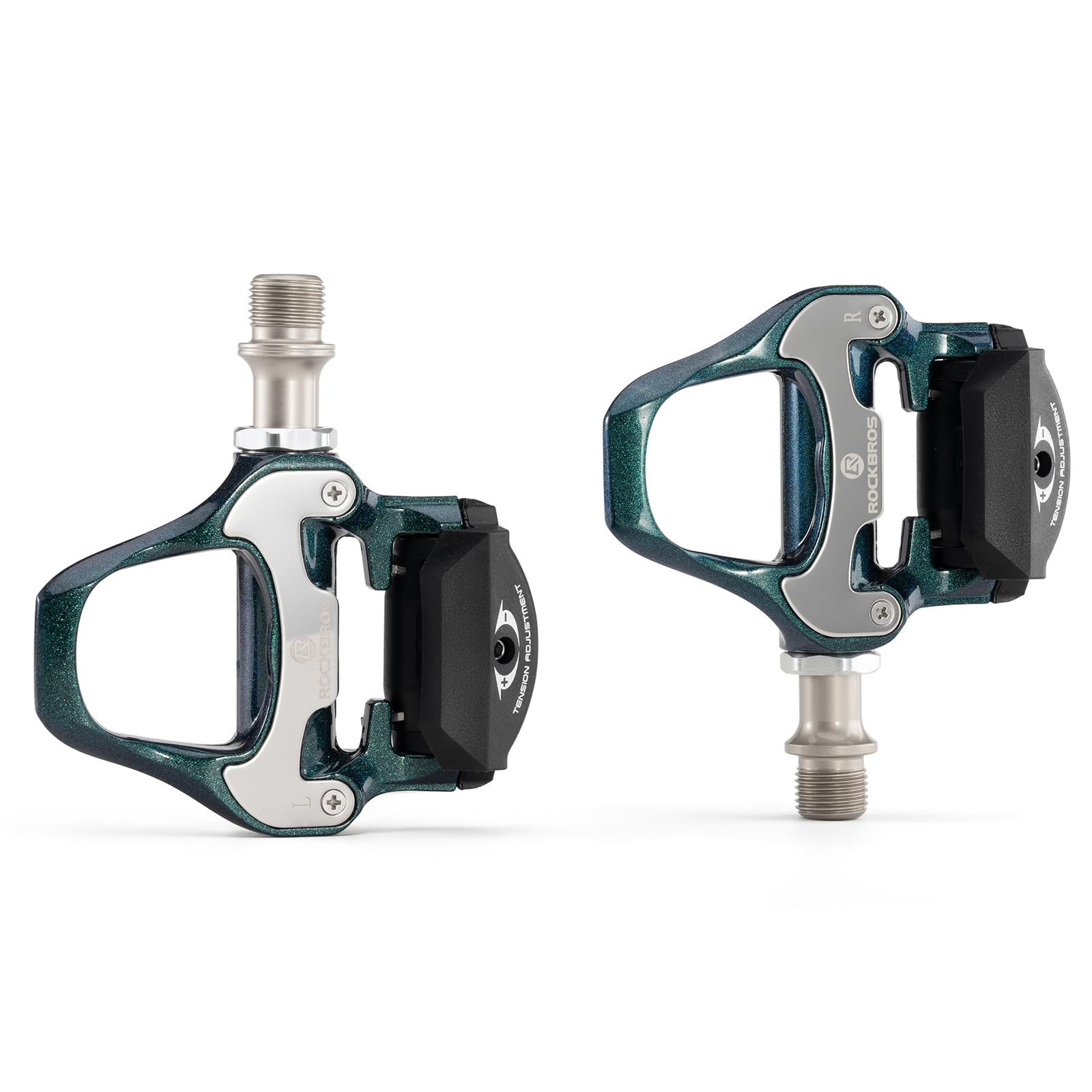ROCKBROS Pedali Bici Corsa Lega Alluminio Asse Cromoly | con Regolazione Tensione, Antiscivolo e Cuscinetti Sigillati, Compatibili con Cleats Standard, per Strada e Allenamento