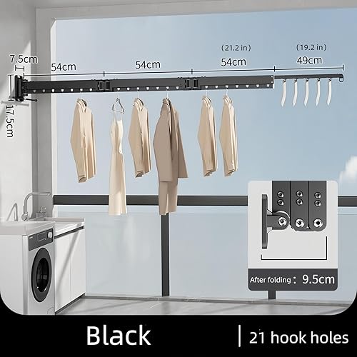 Miniatura 2 de GAMVDOUT Estante de ropa montado en la pared, estante de secado de ropa plegable extendido para dormitorio y baño, estante de secado de ropa