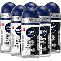 NIVEA MEN Black & White Invisible Original Roll-on 6 x 50 ml, Deodorante uomo 72h, Deodorante roll on antitraspirante contro odori, sudore, residui, irritazioni e macchie su tessuti chiari e scuri