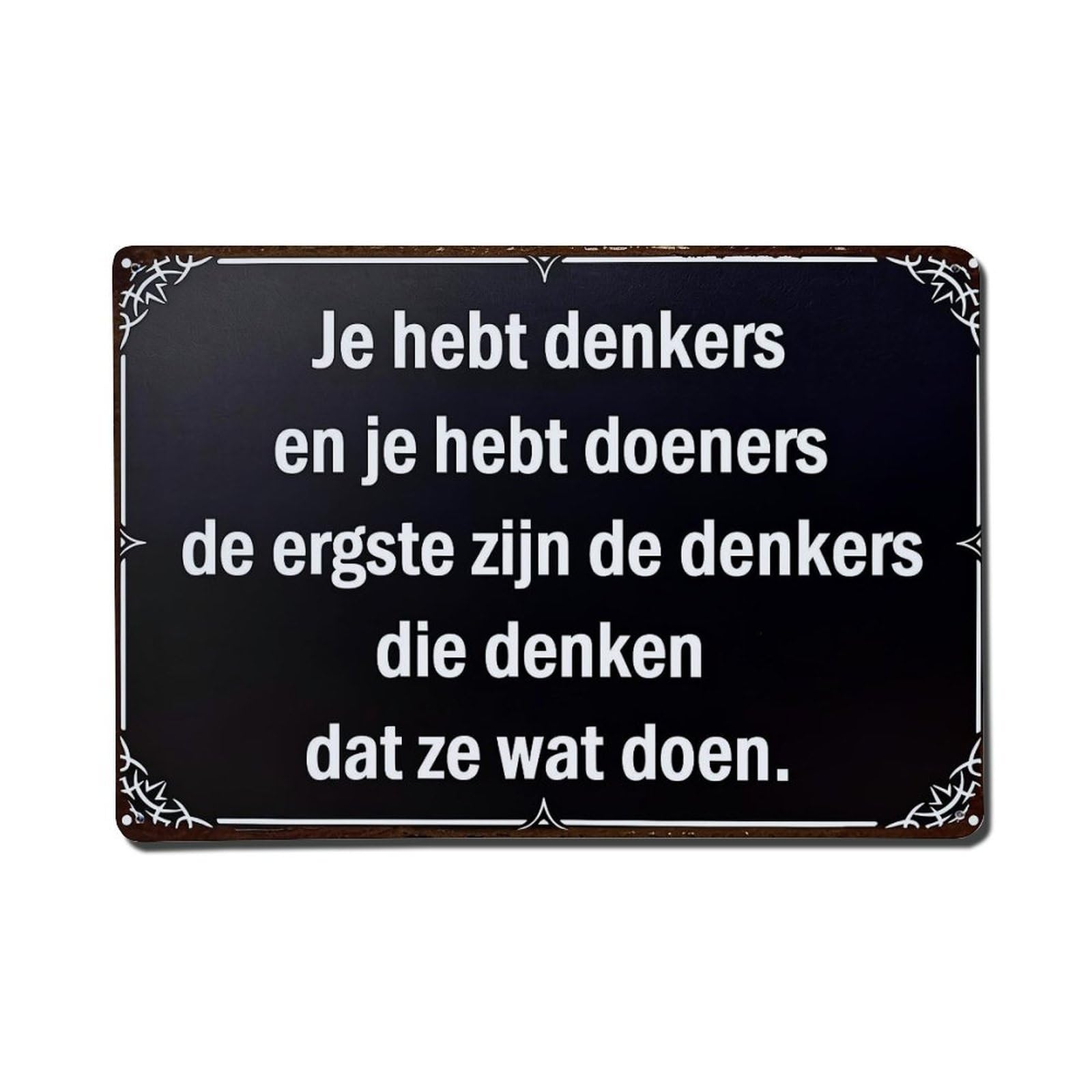 Black Background White Text Decorative Metal Tin Sign Plaque