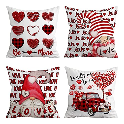 Hexagram Valentines Day Pillow Covers, Valentine Pillow Covers 18X18 Red Truck Buffalo Plaid Valentine's Day Throw Pillow Covers Set Of 4 For Couch Sofa Living Room Outdoor Valentines Day Decorations #TOP16