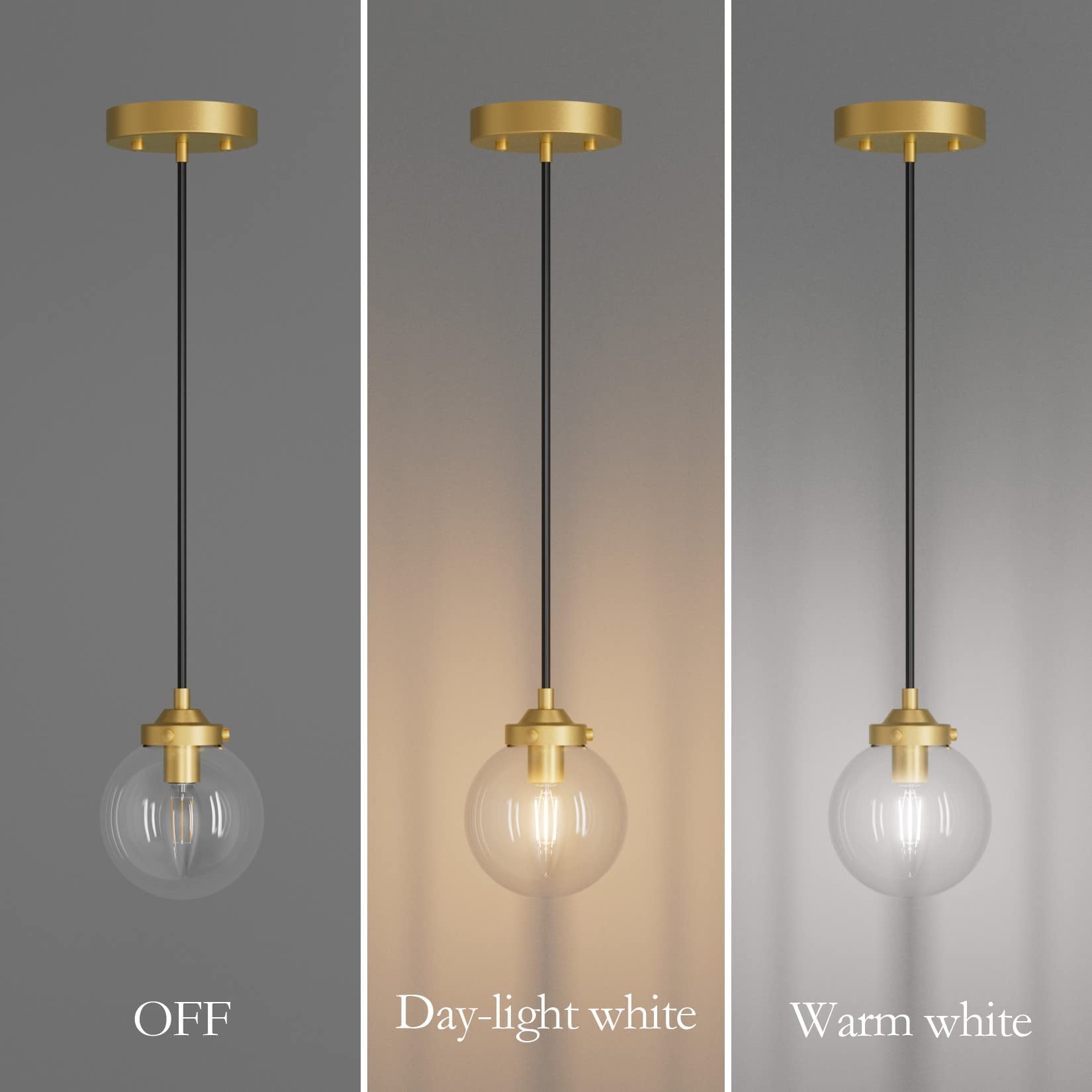 Ralbay Golden Pendant Lights Modern Kitchen Island Lighting Fixtures with Clear Globe Glass (2 Pack, Exclude Bulb)