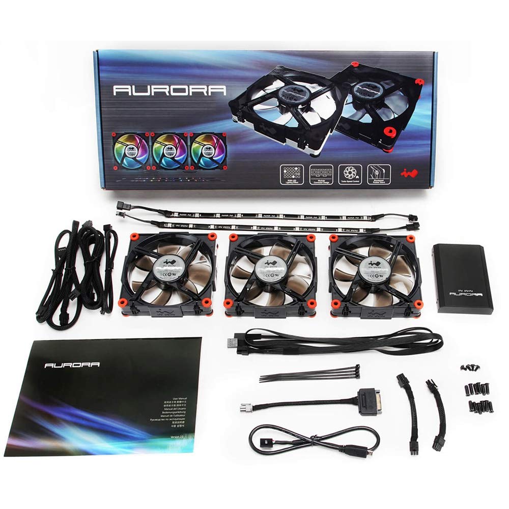 In Win Aurora RGB Kit 3 Ventole RGB 120mm con 2 Strisce LED - con Controllo Software per Case e Pc Gaming - Nero