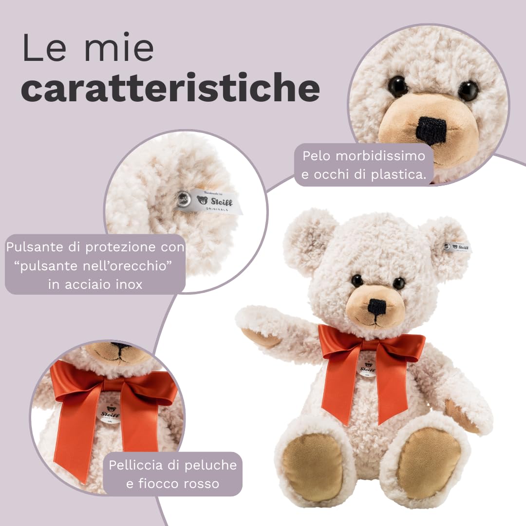Steiff Peluche Orsacchiotto Lilly snodato, dolce animale di stoffa con occhi in plastica per bambini e bambine, pupazzo di 40 cm, bianco, 111945