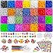 Momo's Den 11910+ Rainbow Rubber Bands Refill Kit, 11000 Loom Bands, 200 Beads, 600 S-Clips, 60 ABC Beads, 30 Charms, 10 Backpack Hooks, 5 Tassels, 3 Hair Clips, 5 Crochet Hooks, ABC Stickers
