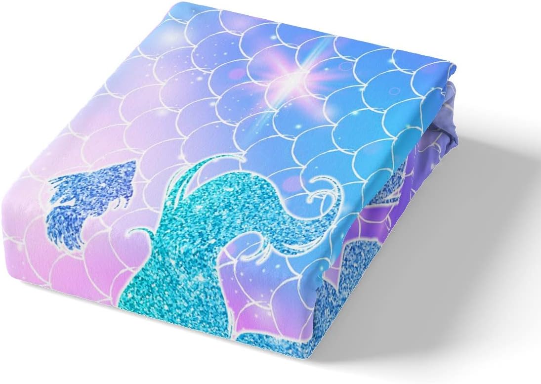 Homewish Fish Scales Bedding Set Twin Size Mermaid Scale Bed Set for Girls Teens Bedroom Decor Kids Underwater World Fitted Sheet Soft Microfiber Fanstry Bed Cover(1 Fitted Sheet+1 Pillow Case)