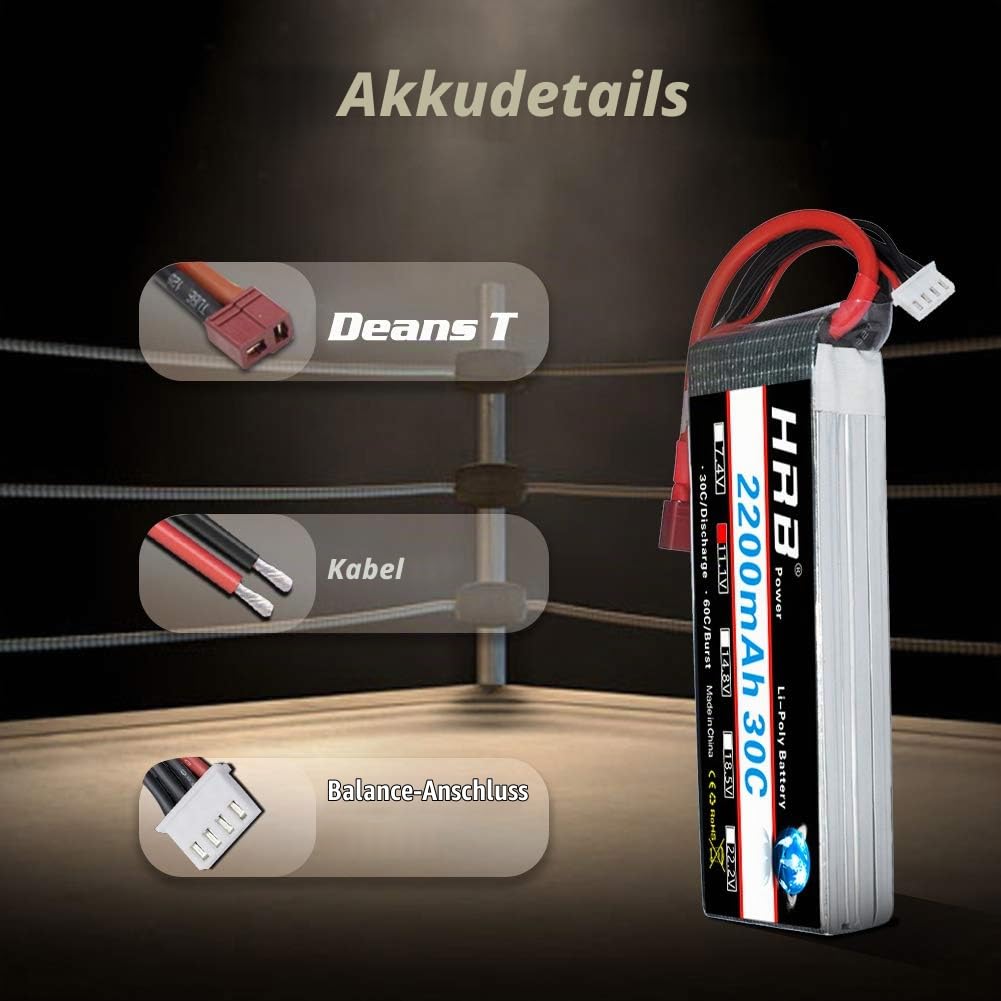 HRB 2PCS 11,1V 2200mAh 3S 30C Lipo Batterie mit Deans T Stecker für RC Evader BX Auto RC Truck RC Truggy RC Flugzeug UAV Drohne FPV
