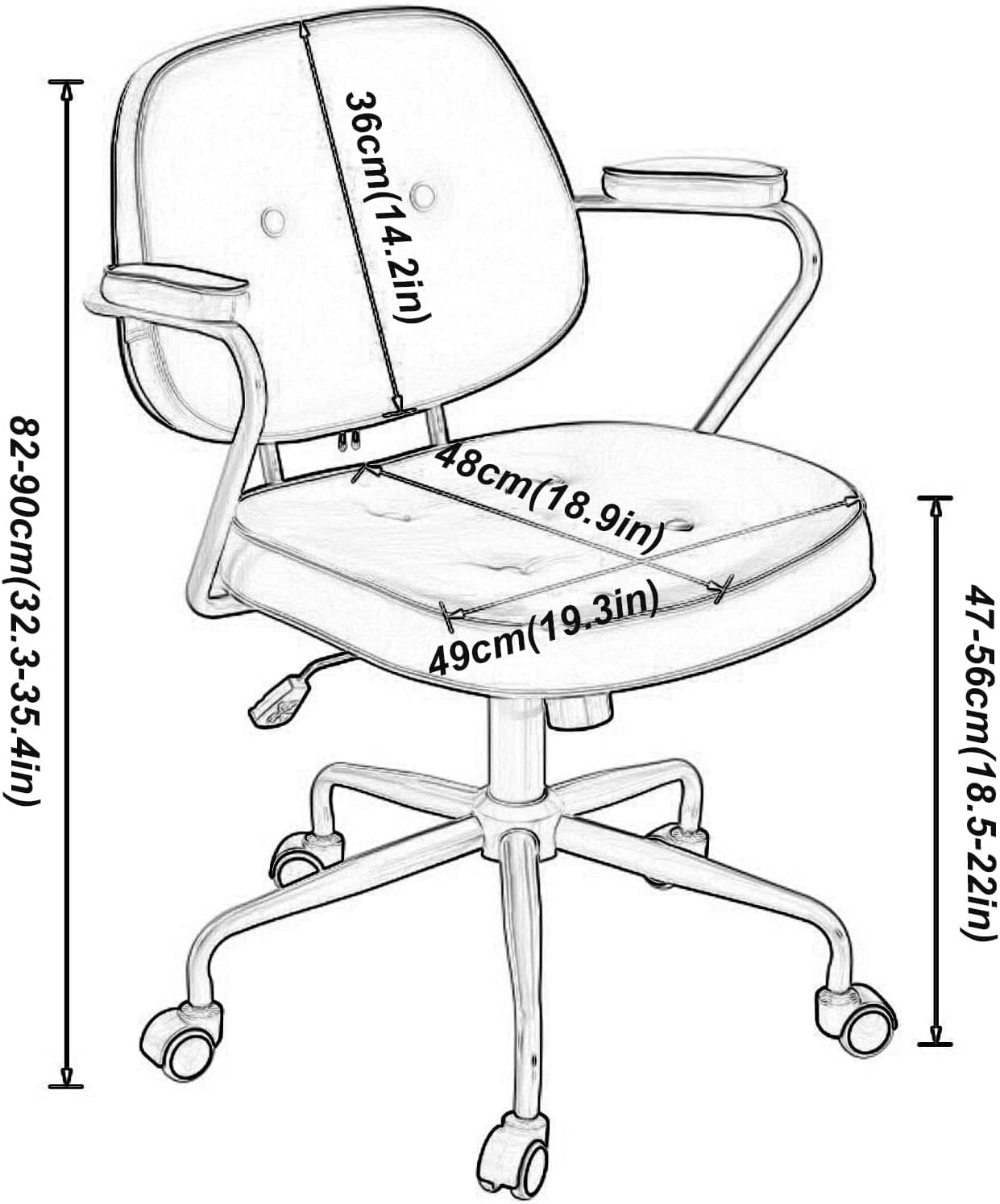 PU Leather Rolling Stool with Back Armrest Height Adjustable Office Computer Home Drafting Swivel Task Chair with Wheels (Green)