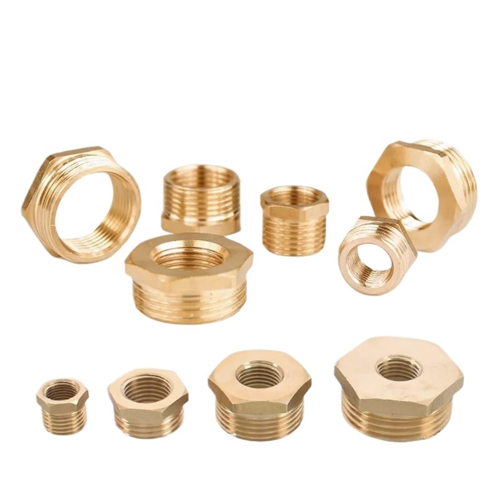 Brass Hex Bushing Reducer Pipe Fitting F To M Threaded 1/8 1/4 3/8 1/2 3/4 Reducing Copper Water Gas Adapter Coupler Connector(F 03 To M 06)