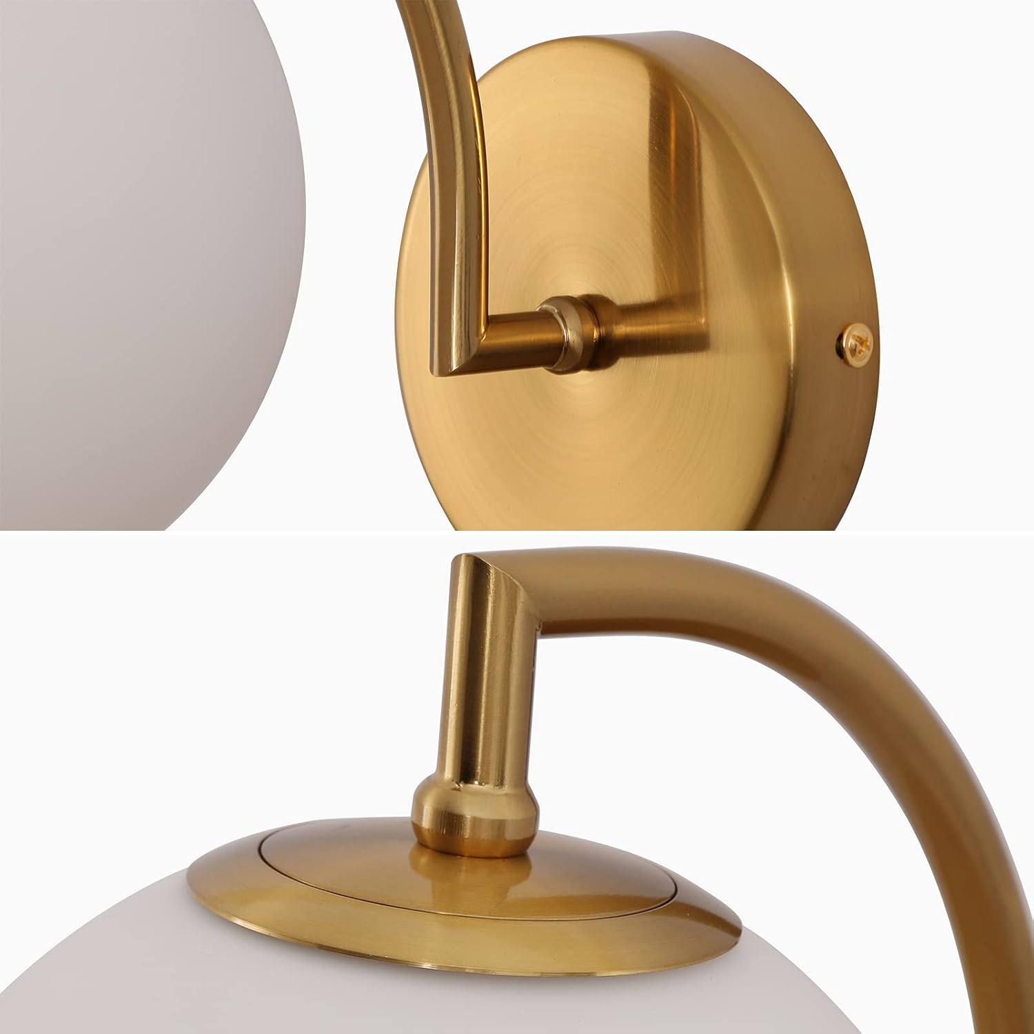 SeeU Mid Century Wall Sconce Set of Two,Modern Style Gold Wall Lamp Fixture with Milky Globe, Bedside Wall Sconce Brass Wall Lamp for Home Decor Set of 2