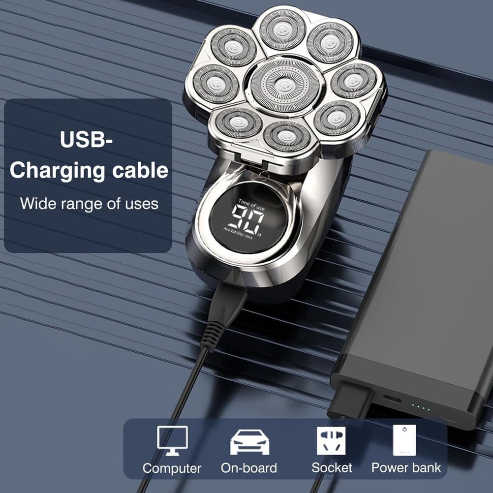 9D Head Shavers for Bald Men, 6 in 1 Detachable Bald Electric Head Shavers with LED Display Waterproof Wet/Dry Grooming Kit for Travel/Home/Office