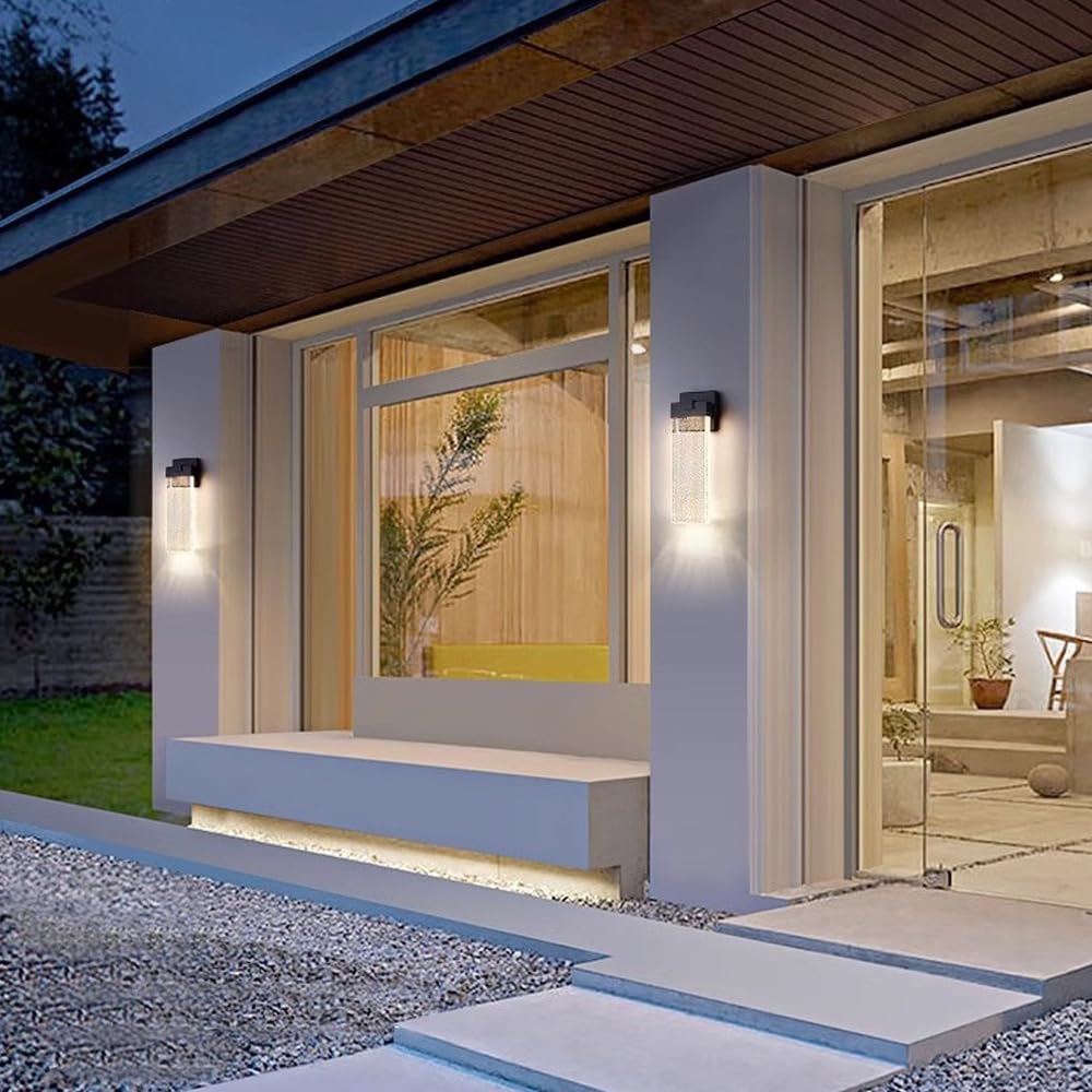 TRIVIDHA Wandleuchte für den Außenbereich, mit Kristallglas, quadratisch, Außenlicht, Aluminium, schwarz, IP65, wasserdicht, LED-Beleuchtung, für den Außenbereich, modern, für Eingangstür, Gar