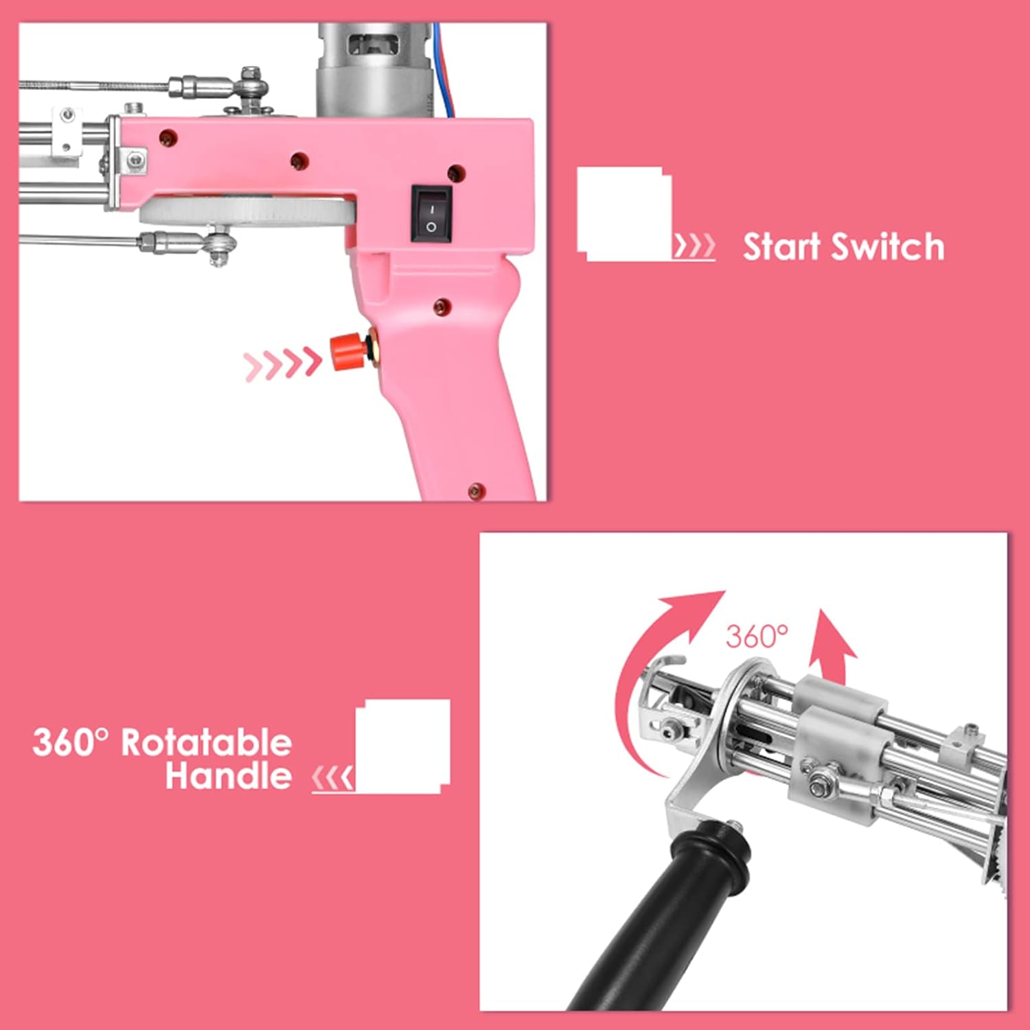 GeRRiT Carpet Weaving Machine, 2 in 1 Loop and Cut Pile Tufting Gun, Electric Carpet Tufting Gun, Rug Making Tufting Gun, Handheld Knitting Rug Weaving Gun, Rug Tufting Gun Pink