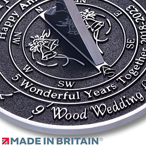 Anniversary Sundial Gift For 5Th Wood Wedding Anniversary 2018-2023. Recycled Metal Home Decor Garden 5 Year Present Idea Handmade In Uk For Parents, Grandparents, Friends Or Couples Black #TOP1