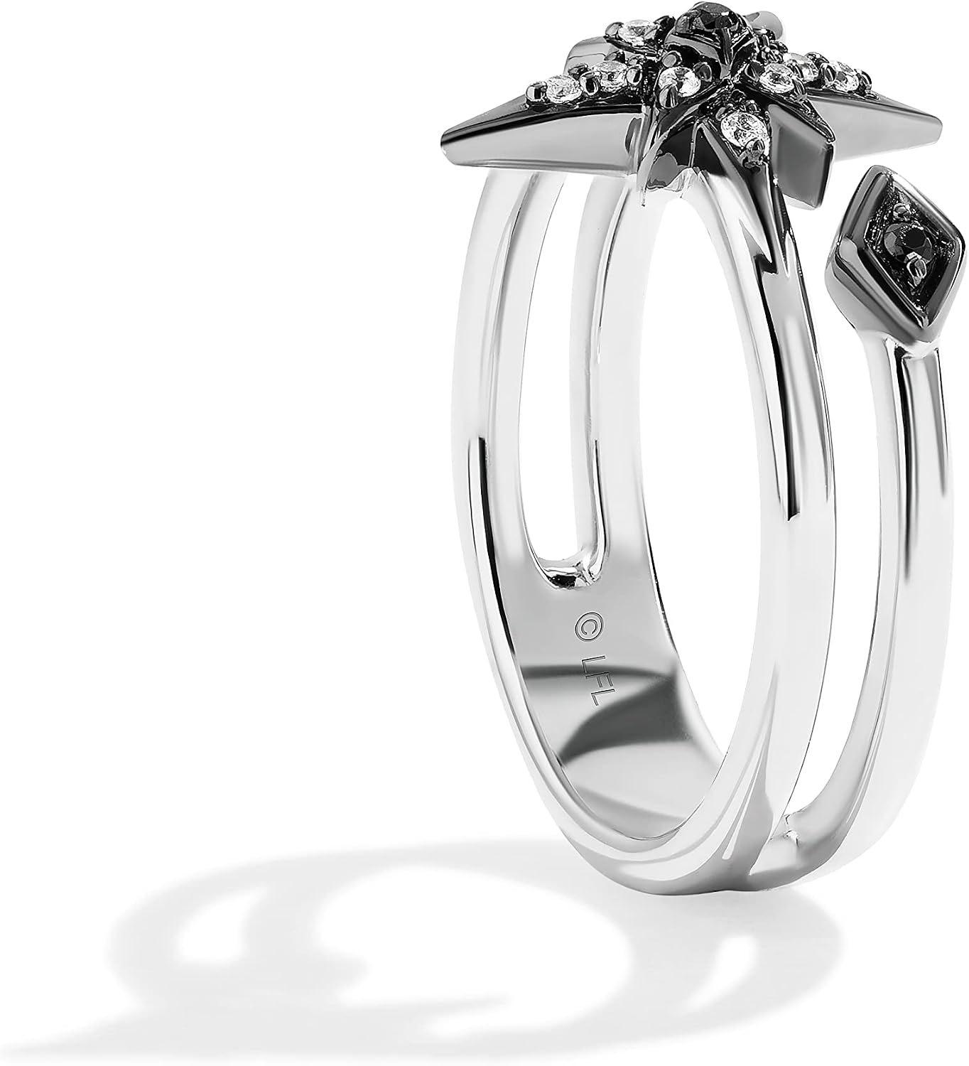 Jewelili Star Wars™ Fine Jewelry Guardians Of Light Ring for Women | Silver Band | 1/10 Cttw Black & White Diamonds | Star Wars Gifts for Women | Jewelry with Gift Box