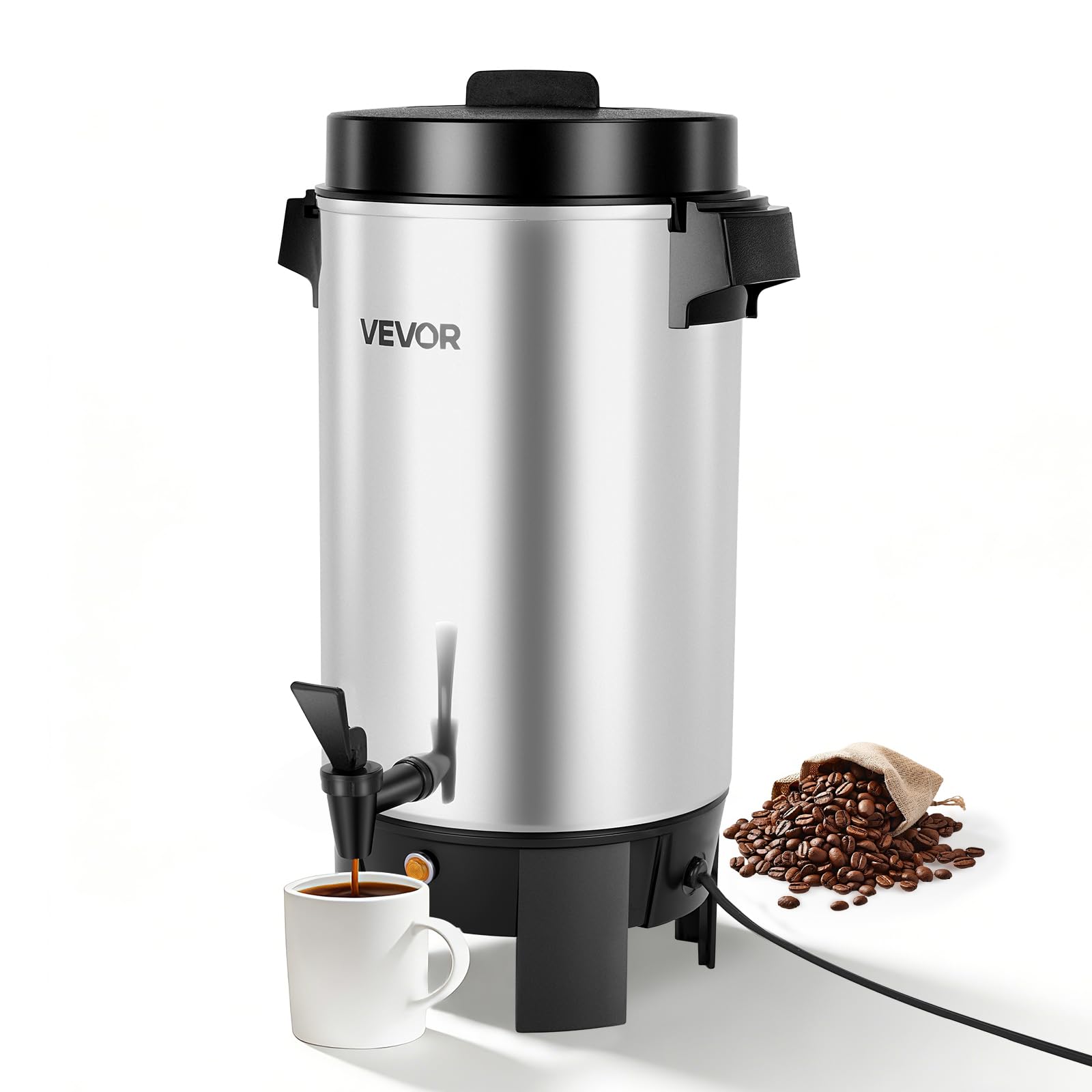vevor commercial coffee urn, 40 cup 203oz hot beverage dispenser with dripless faucet, 1090w quick-brewing coffee maker, automatic temperature control, for catering, party, church & restaurant