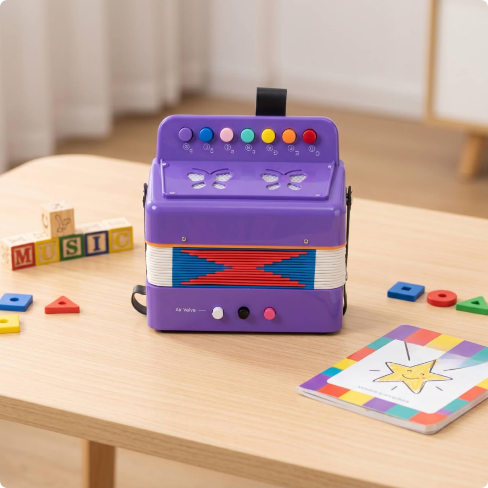 Fisarmonica per Bambini Strumento Didattico Mini Fisarmonica Organetto Portatile Giocattolo Musicale in Plastica con Tasti Rotondi Doppio Basso E , Nero