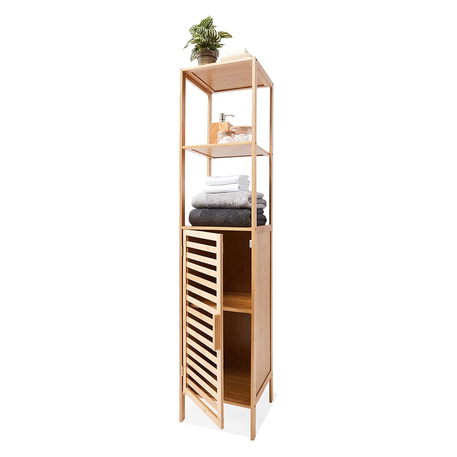 Anko 5 Tier Slatted Bamboo Tall Shelf MultiDrawer Bathroom
