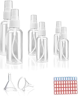 6 Pack Small Travel Spray Bottles, 100/30/50ml Empty Travel Size Spray Bottle Fine Mist Pump Bottles, Mini Refillable Spray Travel Bottle with 2 pcs Funnels, 2 pcs Label