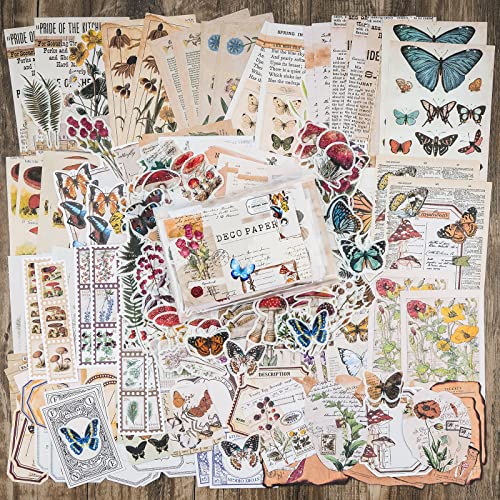 knaid vintage scrapbook supplies pack 200 pieces for junk journal bullet journals planners botanical paper stickers craft kits aesthetic cottagecore collage album nature