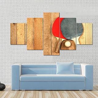 ORDIFEN Large Wall Art Pictures 5 Pieces Wall Prints Painting Table Tennis Paddles And Ball On Wooden Texture 5 Panels Canvas Wall Art For Living Room Bedroom Office Home Decor Gift