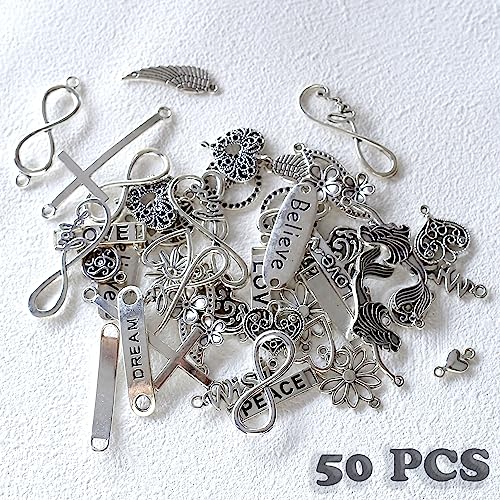 HERZWILD 50pcs Infinity Sign Heart Jewellery Connector Metal Mixed Charms Pendant Set DIY Crafts (Silver-lianjiediaozhui) - Image 4