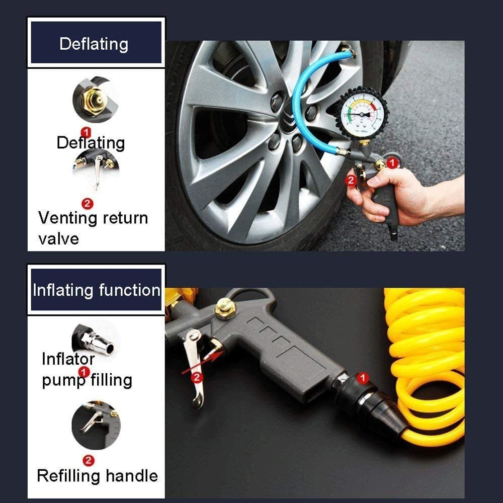 HMTE Jauge de Pression de Pneu numérique, 220 PSI Gonfleur de Pneu Accessoires de compresseur de mandrin d'air Tuyau en Caoutchouc pour Voiture, vélo, Camping-Car, Camion, Automobile et Moto