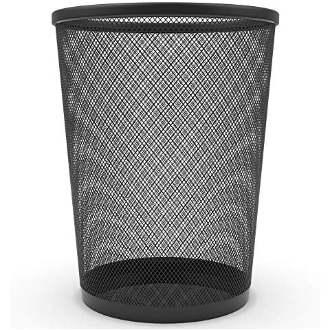 Circular Mesh Waste Paper Bin, Lightweight Waste Basket Garbage Can, Metal Trash Bin Ideal for Kitchen Home Office Dorm Room Living Room Desk Bedroom (Black) Cover