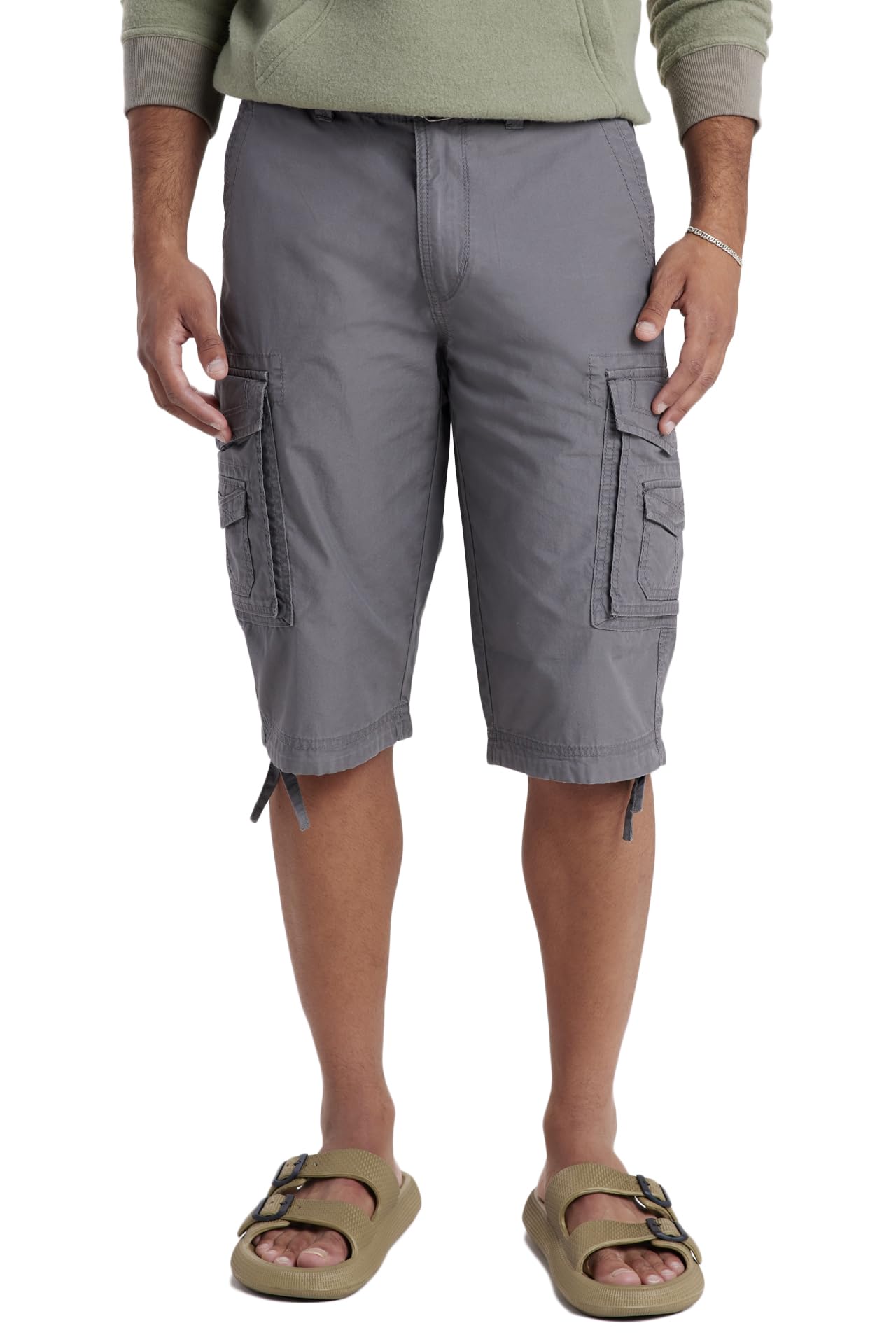 UNIONBAY Men's Cordova Belted Messenger Cargo Short-Reg and Big and Tall Sizes, Grey, 40
