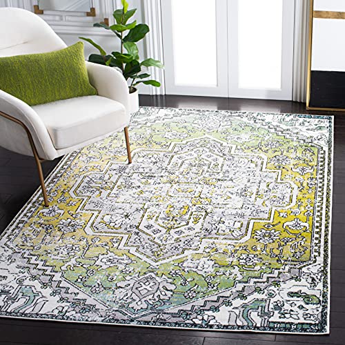 Tapete rectangular 4' x 6' verde e crudo SAFAVIEH