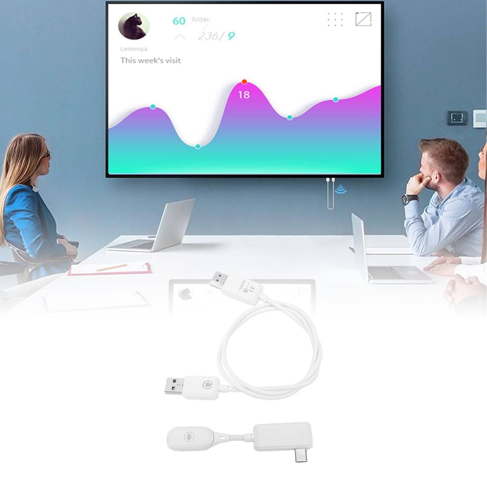 Topiky Bezprzewodowy Nadajnik USB C i Odbiornik HDMI Typu C na HDMI, Nadajnik AV Typu Plug and Play, Wejście 4K na Wyjście 1080P 60 Hz, Transmisja WiFi dla Wyjścia Wideo i Audio