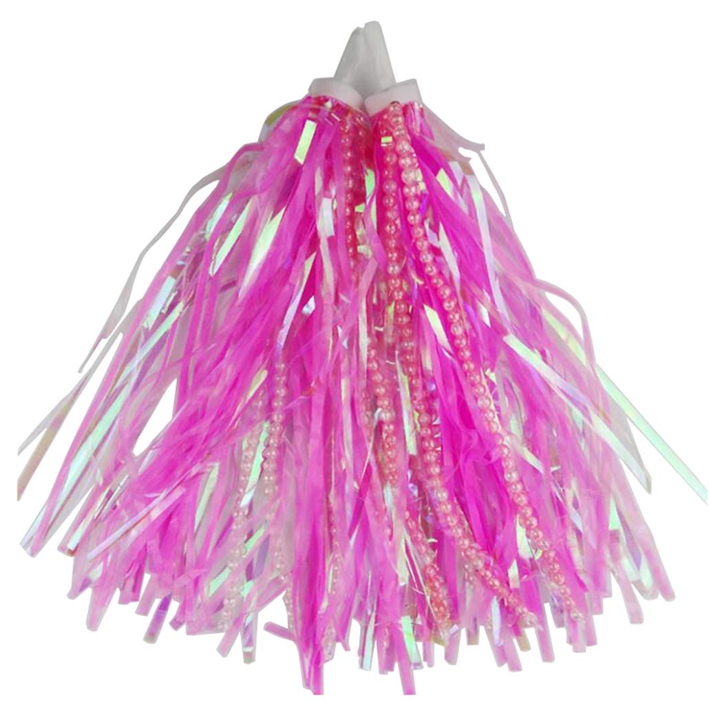 1pair Pink Bicycle Tassel Ribbon With Bead Chain Scooter Handle