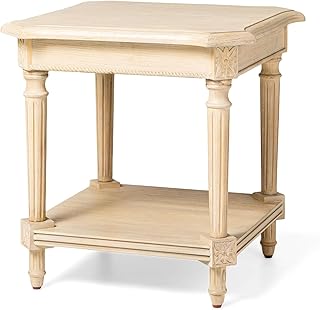 Maven Lane Pullman Multipurpose Traditional Style Tall Square Wooden Side Table and Bedroom Nightstand with Storage in Rustic Antiqued White Finish