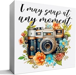 Photography Lovers Gifts for Men Women, Christmas Birthday Gift for Photographer Photography Camera Lovers Thank You Gift, I May Snap at Any Moment, Wooden Box Sign Desk Decor