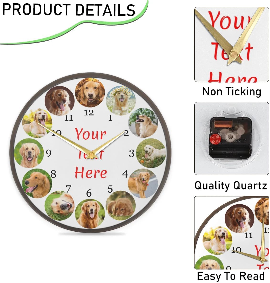 Custom Clock Customized Wall Clock Silent Non-Ticking,Personalized Round Wall Clocks Battery Operated for Living Room,Kitchen,Bathroom,Office