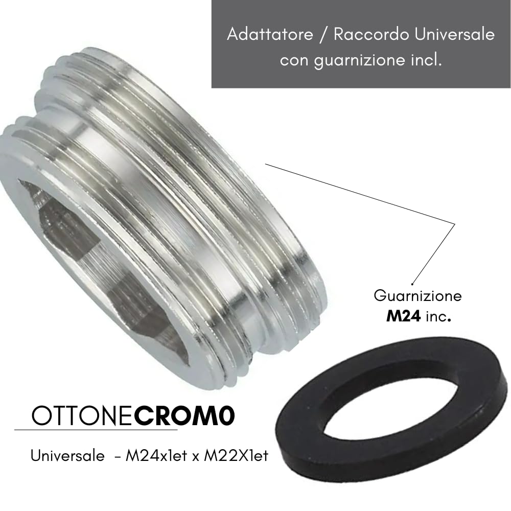 Schläfer 614113 | Adaptateur Robinet Mâle Femelle En Laiton, Filetage M22 X 1 Intérieur X 1/2" Extérieur, Réducteur Compatible Avec Aérateur Neoperl, Joints Inclus, 3 Pièces