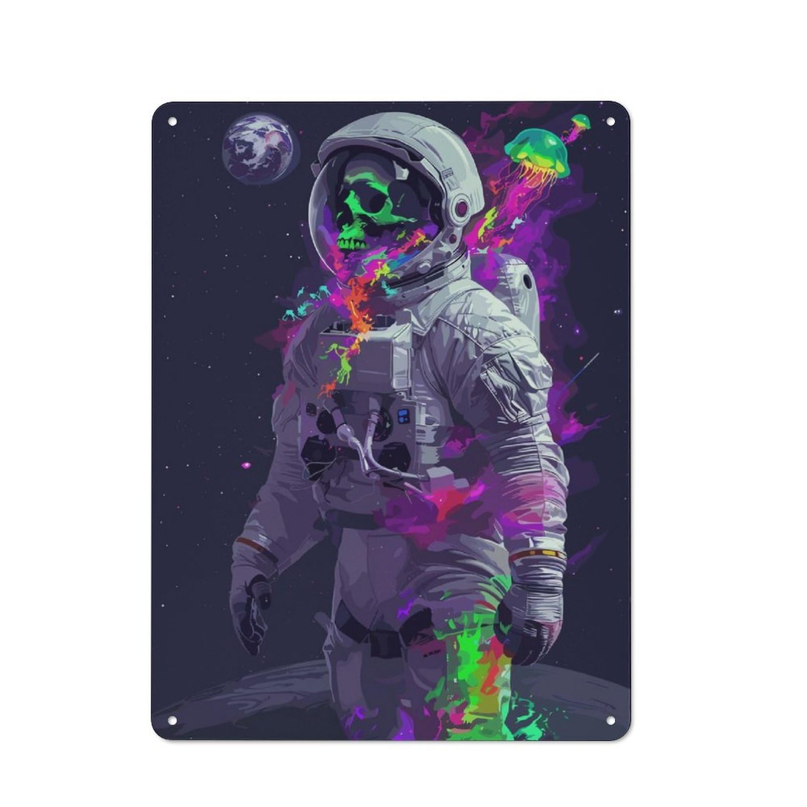 Junmoney Astronaut Fantasy Rustic Tin Wall Plaque 40X30cm For Living Room Wall, For Kitchen, Dining Room And Home Bar Wall Decor