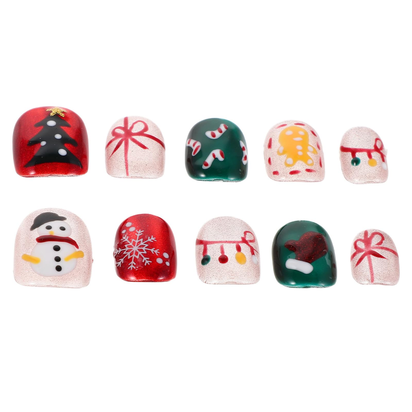 5 Sets Künstliche Weihnachtsnägel zum Aufkleben, Kurz Rund,