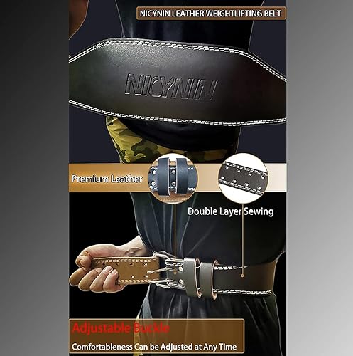 Miniatura 3 de Cinturón de cuero para levantamiento de pesas para hombres, cinturones acolchados de apoyo lumbar de 6 pulgadas, cinturón de entrenamiento para