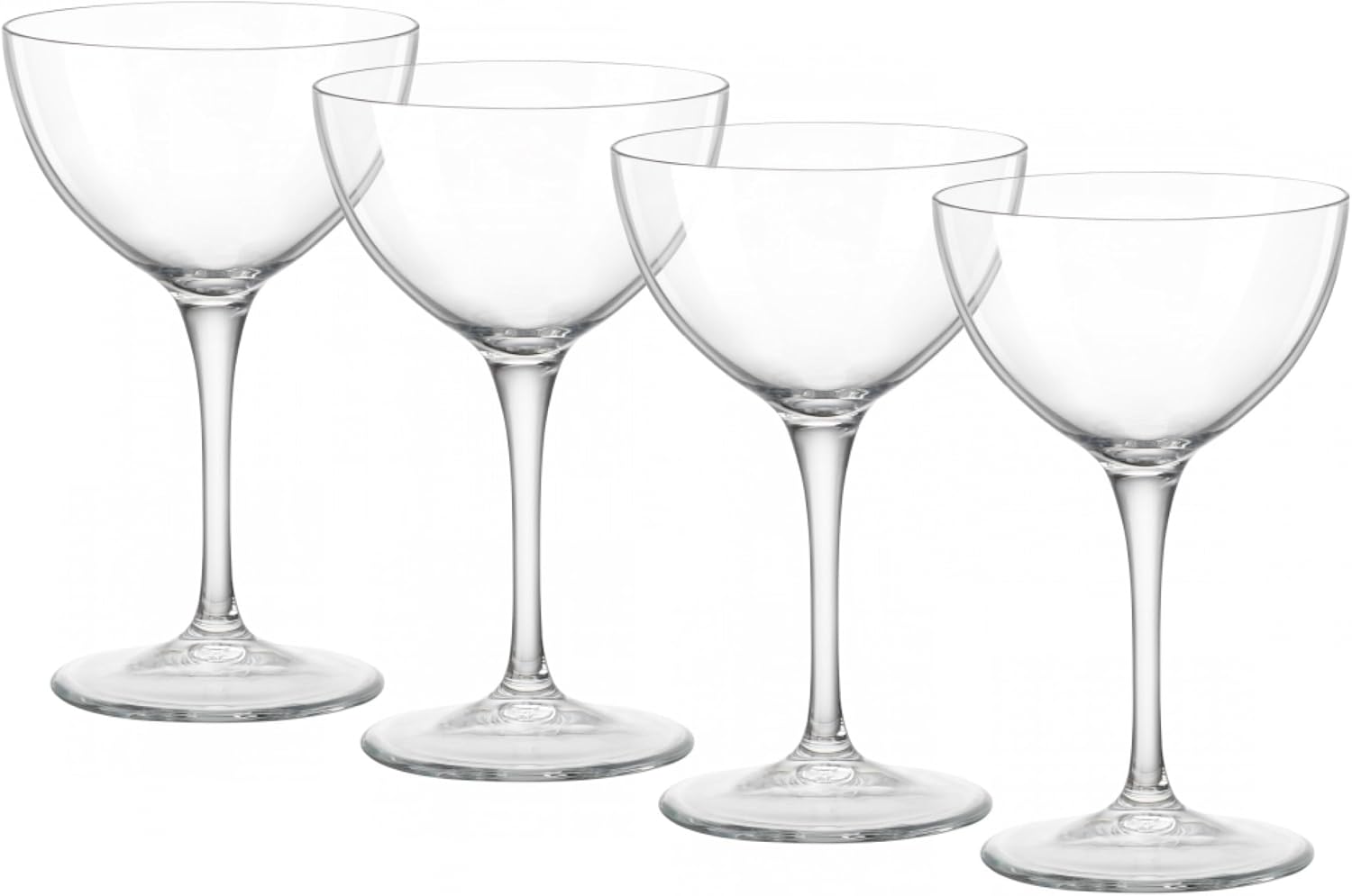 Bormioli Rocco Novecento Stemware, Set Of 4 Martini Glasses, And Cocktail Glass , 8 Oz, Crystal Clear Star Glass, Dishwasher Safe, Made In Italy.