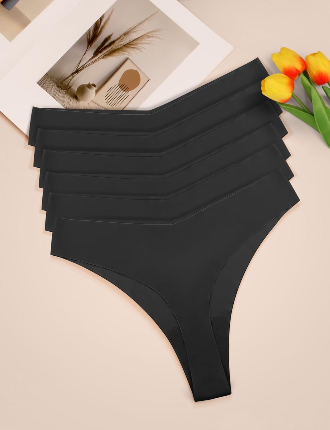 Seamless Thongs for Women Sexy V-waisted No Show Thong Stretch Breathable Ladies Panties Underwear 6 Pack - Image 3