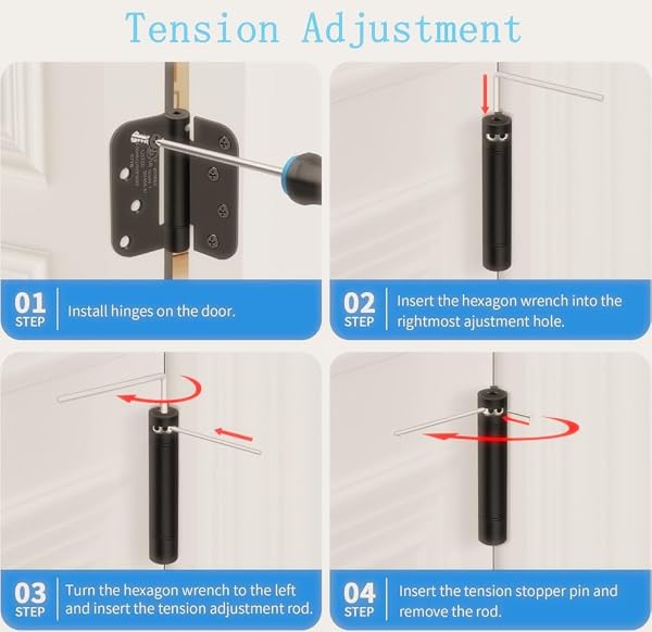 Spring Hinge Self Closing Door Hinges 4 Inch Heavy Duty Adjustable Tension, Commercial Steel Spring Hinge for Interior Exterior Fire Rated Doors (3, Matte Black, 4"X4") by MAZENHARD - Image 4