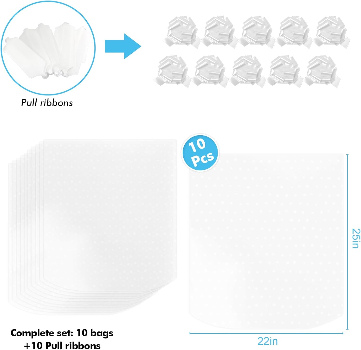 EKAPACKAGING 22x25 Inches 10 Pcs Large Cellophane Bags for Gift Baskets, Plastic Gift Basket Wrapping with Pull Ribbons, Clear Cellophane Gift Bags for Party, Mother’s Day, Baby Showers, Christmas - Image 2