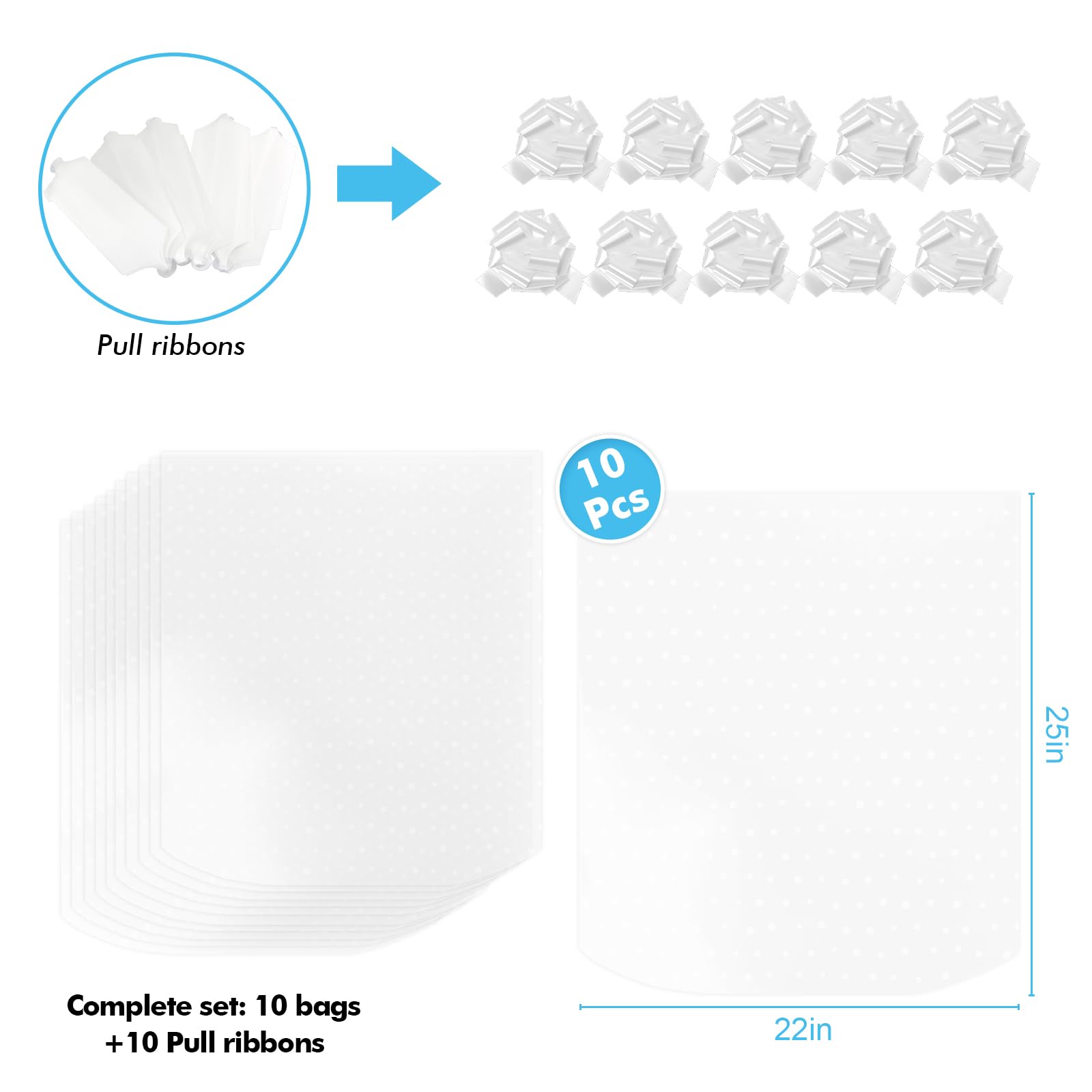 EKAPACKAGING 22x25 Inches 10 Pcs Large Cellophane Bags for Gift Baskets, Plastic Gift Basket Wrapping with Pull Ribbons, Clear Cellophane Gift Bags for Party, Mother’s Day, Baby Showers, Christmas