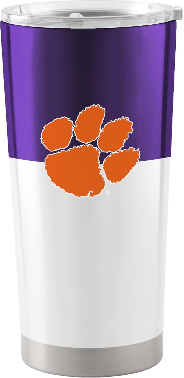 Logo Brands NCAA Clemson Tigers - 20oz Colorblock Stainless Steel Tumbler, Double-Wall Insulated, Slider Lid