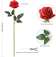 Vista 6 de Rosas artificiales rojas – 16 piezas de rosas artificiales artificiales de seda con tallos para decoración del hogar, boda, hotel, oficina, centro