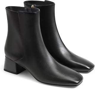 Coutgo Womens Ankle Boots Chunky Low Heel Square Toe Side Zipper Booties | 1.9-In Block Heeled Boots, Comfort Cushioned, Faux Suede, Fall Winter Shoes, Work Office, Casual Commuting