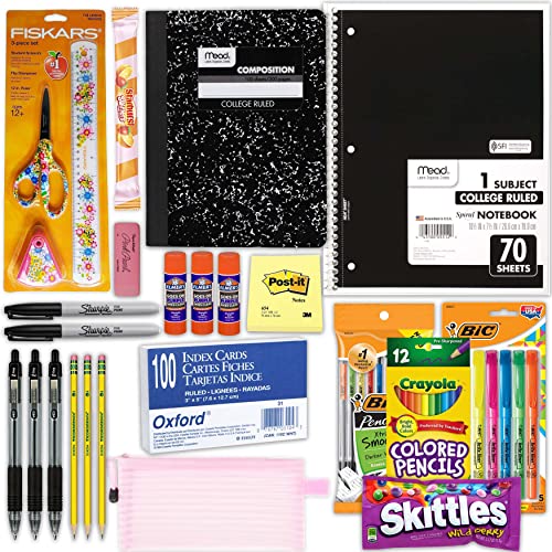 middle school supplies - Back to School Essentials Kit for College and High School with Burlap Gift Sack (Feminine Themed Colors)