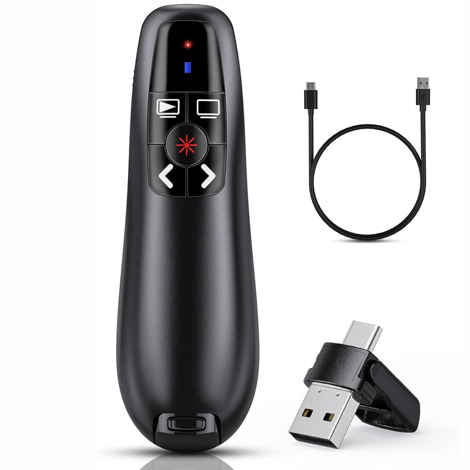 Wireless Presenter Remote Presentation Clicker: USB Type C PowerPoint Clicker with Red Pointer Long Range PPT Control - Universal Power Point Slide Advancer for Mac MacBook Laptop PC Computer Keynote